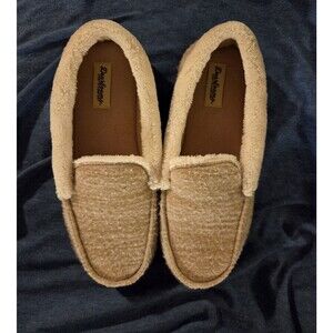 Tan Dearfoams Moccasin Style Slippers Women's M 7-8 Polyester Soft Machine Wash
